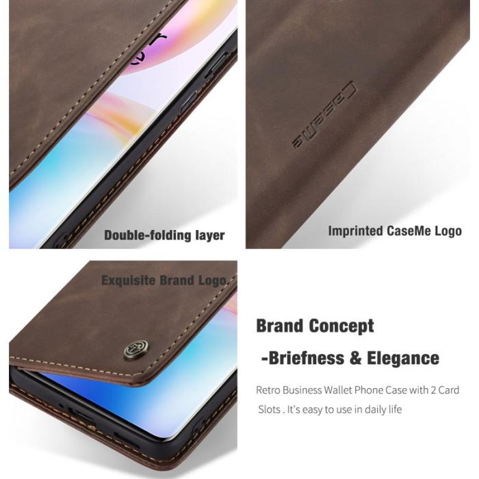 Caseme - CASEME Auto-absorberande Plånboksfodral Konstläder OnePlus 8 Pro - Brun