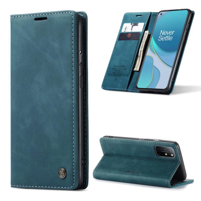 Caseme - CASEME 013 Auto-absorberande Konstläderplånboksfodral OnePlus 8T Blå