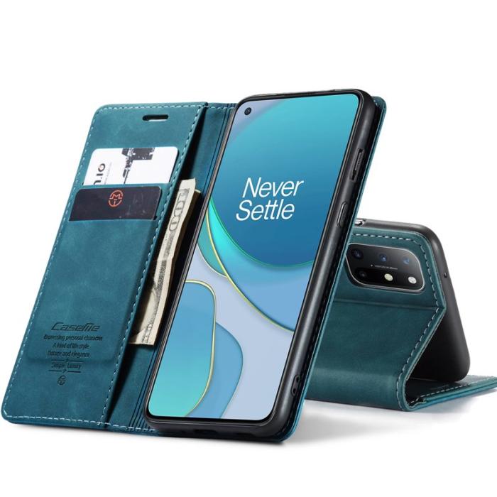 Caseme - CASEME 013 Auto-absorberande Konstläderplånboksfodral OnePlus 8T Blå