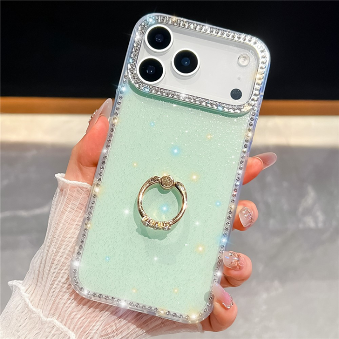 A-One Brand - iPhone 17 Pro Max Mobilskal Rhinestone Edge Ring Kickstand