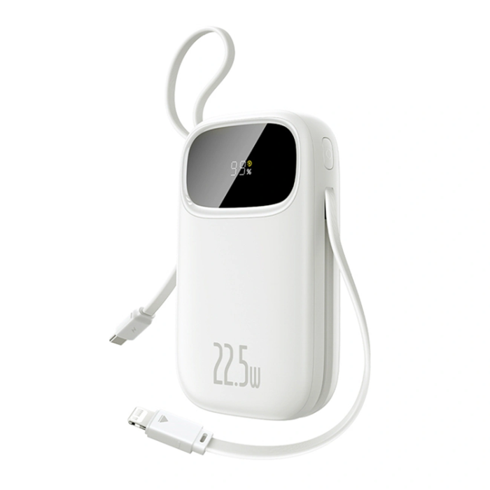 BASEUS - Baseus Powerbank 10000mAh med 2 Built-in Kablar 22.5W - Vit