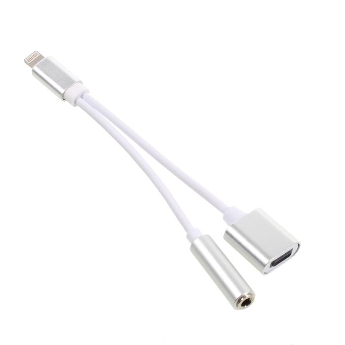 UTGATT4 - 2-i-1 Lightning till 3,5 mm hörlursuttag adapter - Silver