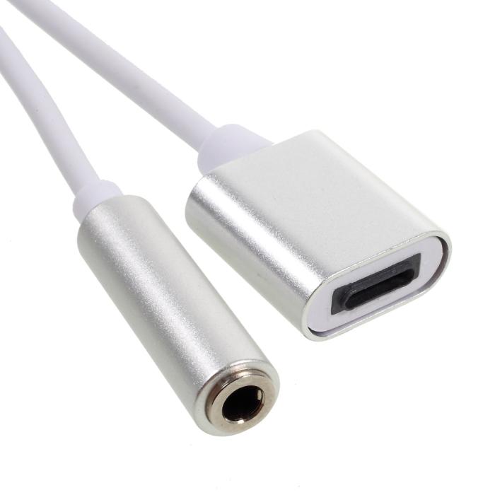 UTGATT4 - 2-i-1 Lightning till 3,5 mm hörlursuttag adapter - Silver