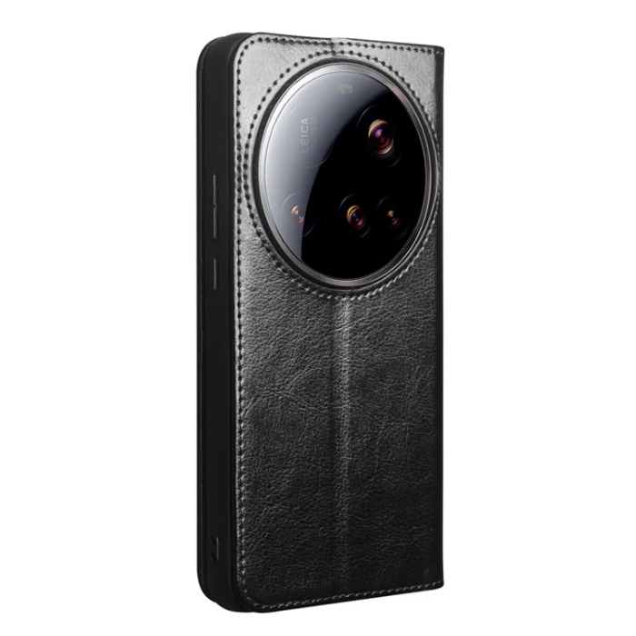 QIALINO - QIALINO Xiaomi 15 Ultra Plånboksfodral Äkta Läder Cow - Svart