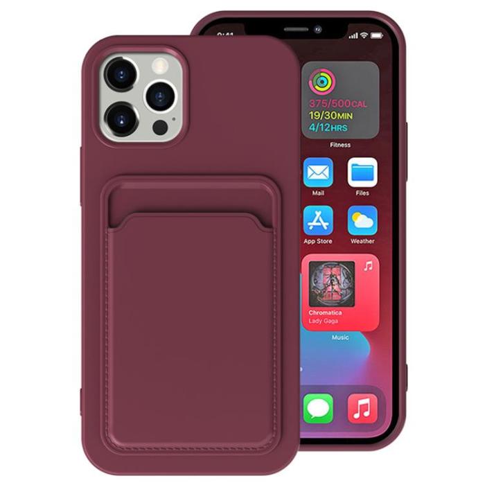 OEM - iPhone 15 Plus Mobilskal Korthållare Silikon - Plum