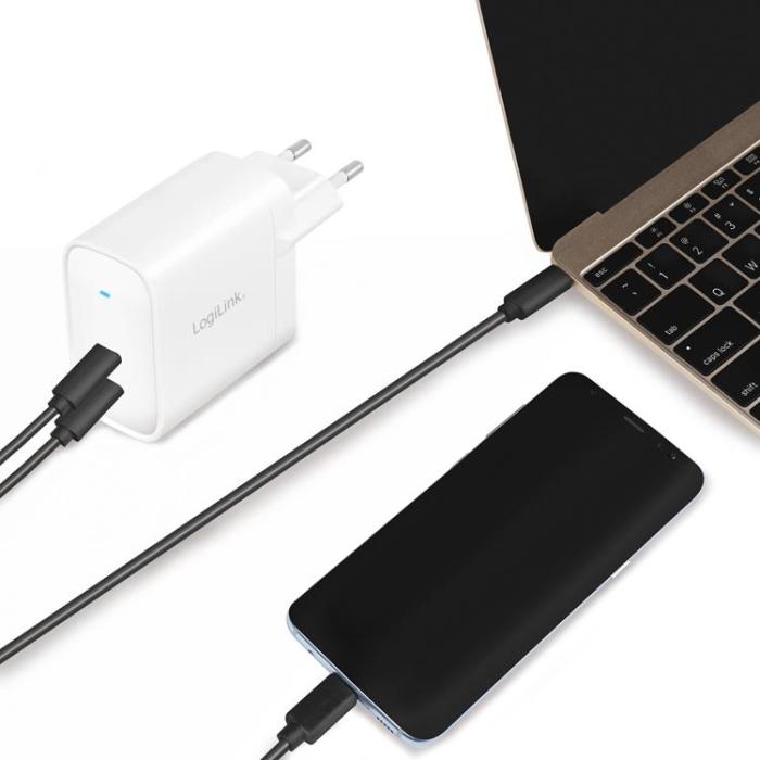 LogiLink - LOGILINK PD USB-Väggladdare 2 x USB-C 65W GaN