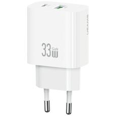 USAMS - USAMS Snabbladdare 33W 1xUSB-C 1xUSB-A CC317 - Vit