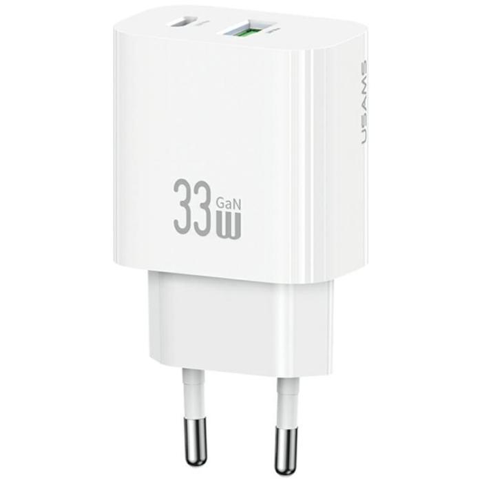 USAMS - USAMS Snabbladdare 33W 1xUSB-C 1xUSB-A CC317 - Vit