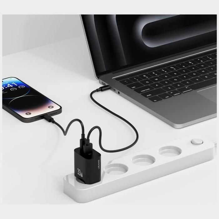 USAMS - USAMS Snabbladdare 33W 1xUSB-C 1xUSB-A CC317 - Svart