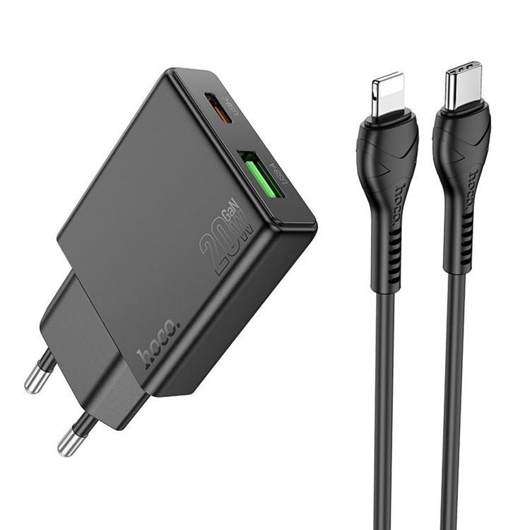 Hoco Snabbladdare PD 20W USB-A USB-C QC3.0 3A med Lightning Kabel N38 | 505295 | AlltMobil