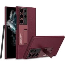 GKK - GKK Galaxy S23 Ultra Mobilskal Kickstand PU-Läder - Vinröd