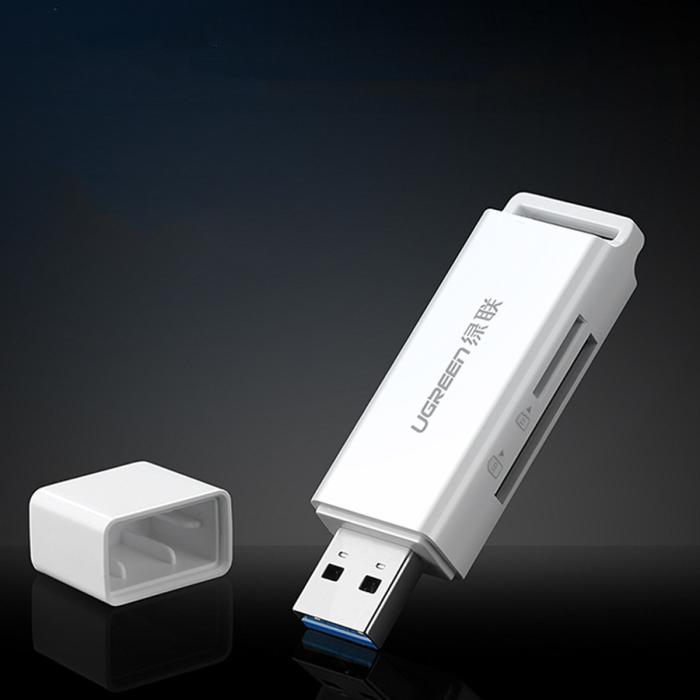 Ugreen - Ugreen Bärbar TF/SD-kortläsare för USB 3.0 - Vit