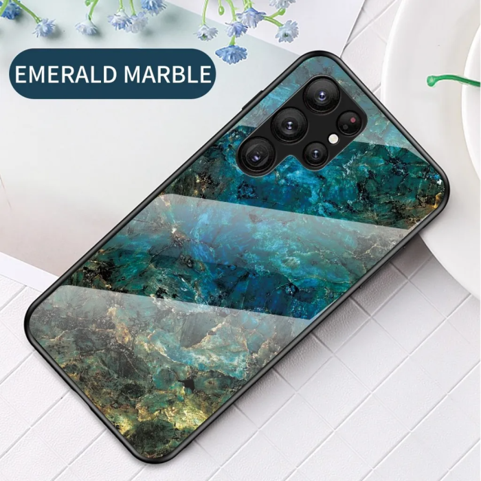 OEM - Galaxy S23 Ultra Skal med en Marmordesign - Mineralblått