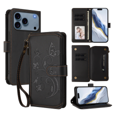 A-One Brand - iPhone 17 Pro Plånboksfodral Butterfly Floral Imprint - Svart