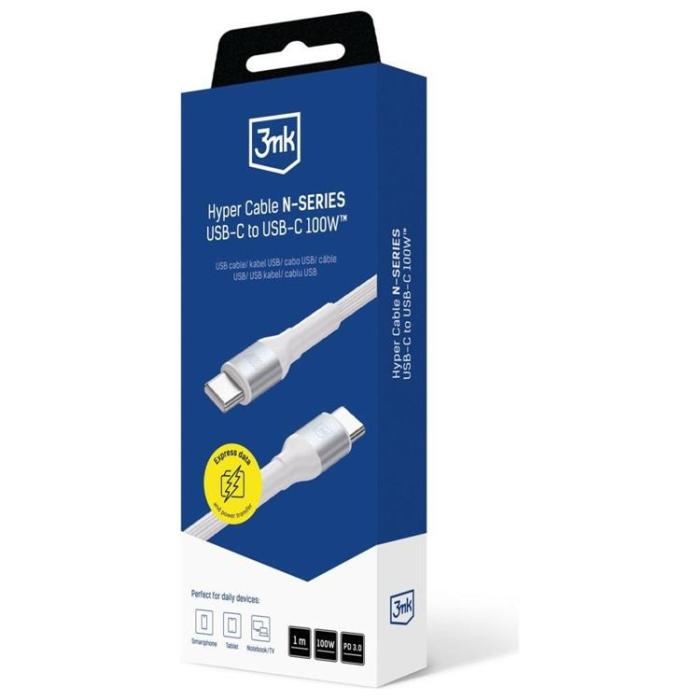 3MK - 3MK USB-C till USB-C 100W kabel 20V/5A 1m N-SERIES Hyper - Vit