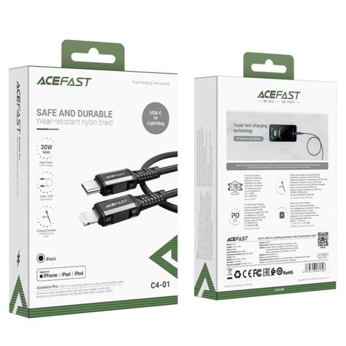 Acefast - Acefast MFI USB USB-C till Lightning kabel 30W 1.8m - Svart