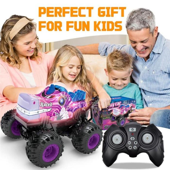 OEM - RC Bil Tecknad Stuntbil Leksak med Ljus och Musik för Barn (Ålder 3+) - Lila