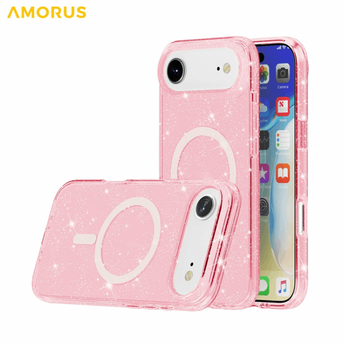 AMORUS - AMORUS Mobilskal till iPhone Air Magsafe Glitter Powder PC + TPU - Rosa