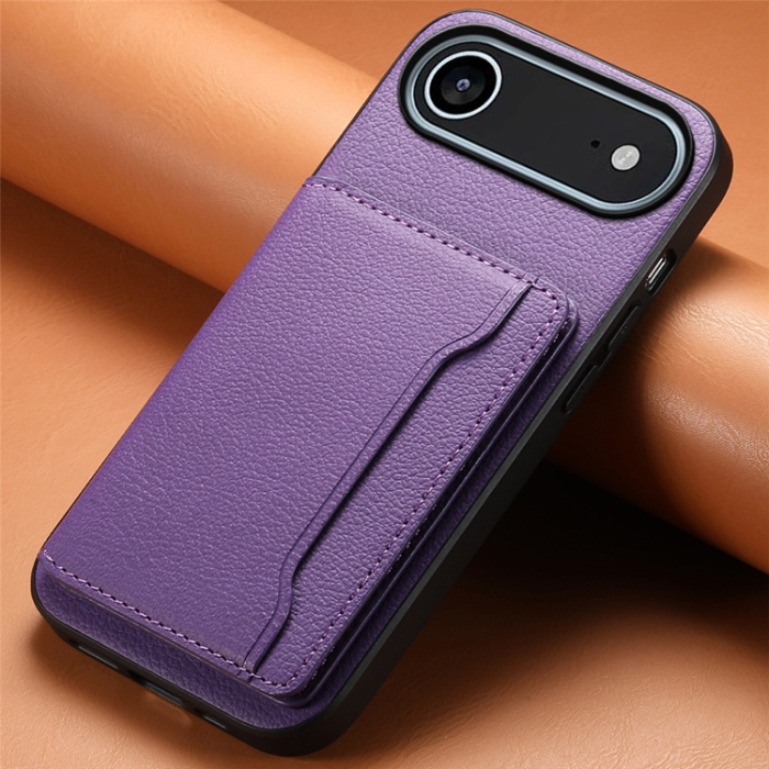 A-One Brand - iPhone Air Mobilskal Korthållare Calf Kickstand Läder - Lila