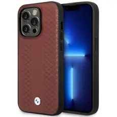 BMW - BMW iPhone 14 Pro Magsafe Läder Mobilskal Diamond - Burgundy