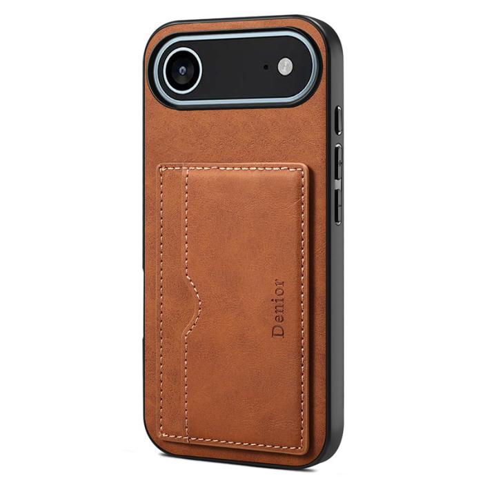 DENIOR - DENIOR iPhone Air Fodral Kortfack Ställ Konstläder - Brun