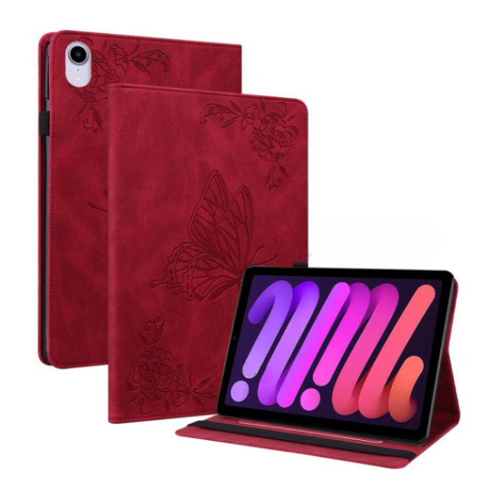 A-One Brand - iPad mini 6 (2021) Fodral Imprinted Butterfly Flower - Röd
