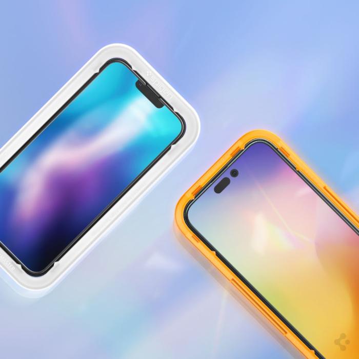 UTGATT - Spigen iPhone 14 Pro Härdat Glas Skärmskydd Alm FC 2-Pack - Svart
