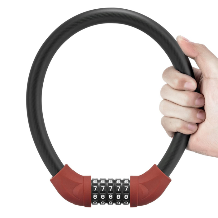 Rockbros - Rockbros Cykellås med 5-siffrig kod Stålvajer 85 cm RKS870-BK - Röd