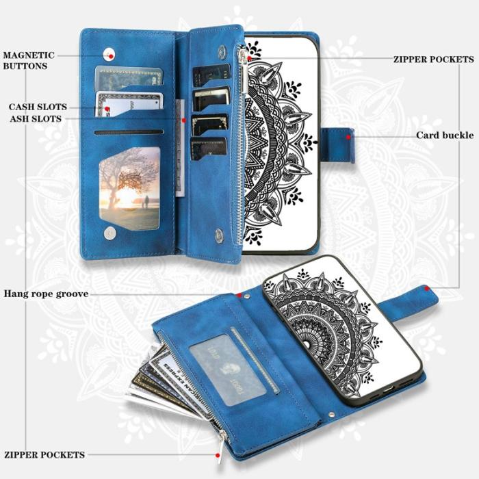 OEM - Samsung Galaxy S26 Plånboksfodral Mandala Blommönster Konstläder - Blå