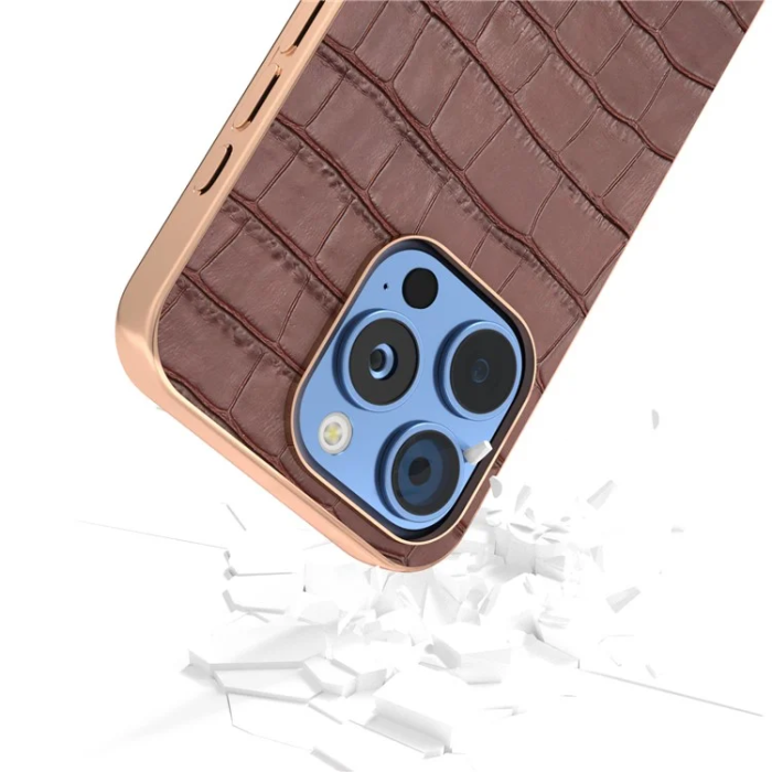 ABEEL - ABEEL iPhone 16 Pro Max Mobilskal Äkta läder Crocodile - Brun