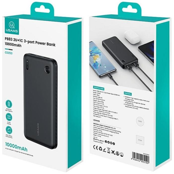 USAMS - USAMS Powerbank 10000mAh 2xUSB-A 1xUSB-C PB83