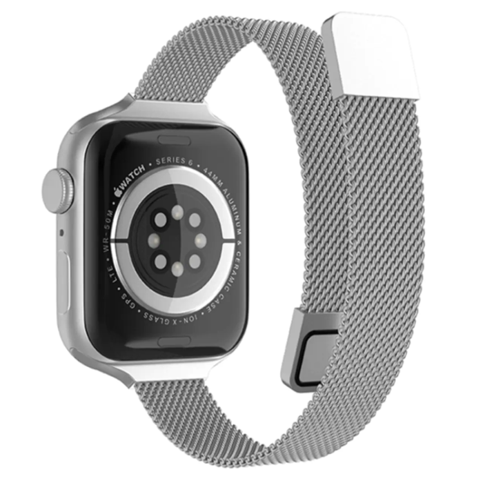A-One Brand - Apple Watch 4/5/6/7/8/SE/Ultra (49/45/44/42mm) Slim Milanese Band - Silver