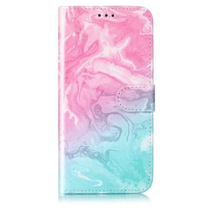 OEM - Plånboksfodral för Samsung Galaxy S26 Flip Konstläder - Rosa Grön Marmor