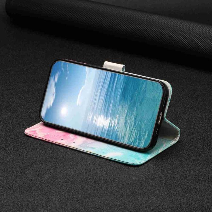 OEM - Plånboksfodral för Samsung Galaxy S26 Flip Konstläder - Rosa Grön Marmor