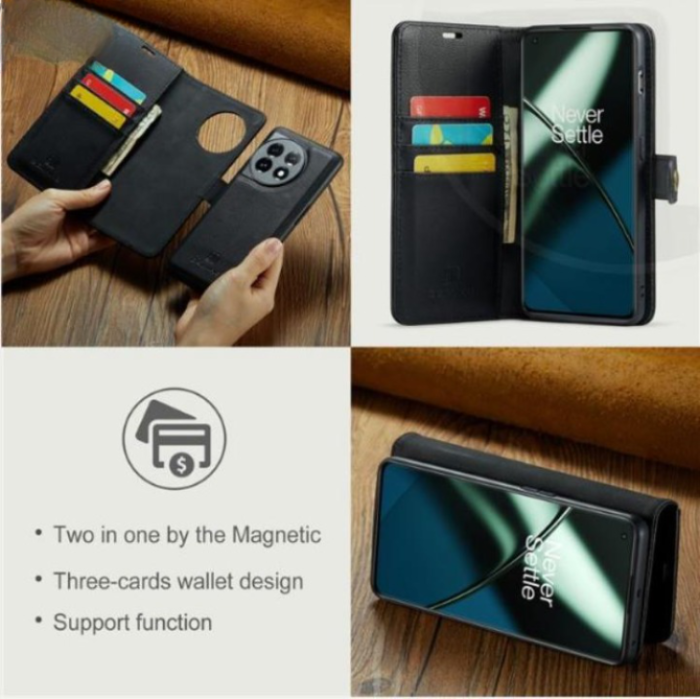 DG.MING - DG.MING OnePlus 11 Plånboksfodral Äkta Läder 2-i-1 - Svart