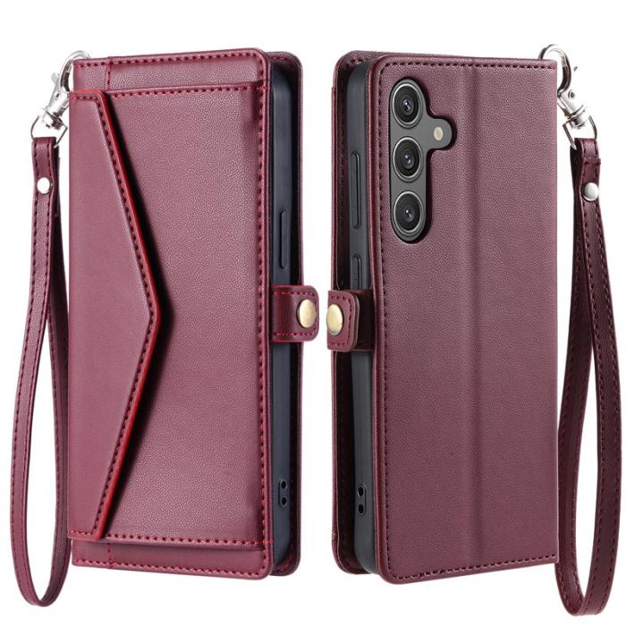 OEM - Samsung Galaxy S26 Plånboksfodral Konstläder Med Handrem - Vinröd
