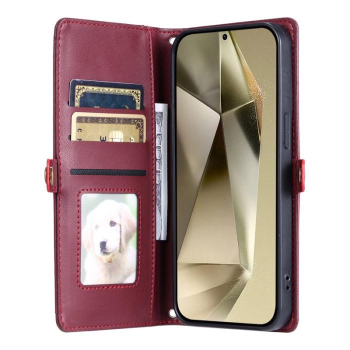 OEM - Samsung Galaxy S26 Plånboksfodral Konstläder Med Handrem - Vinröd