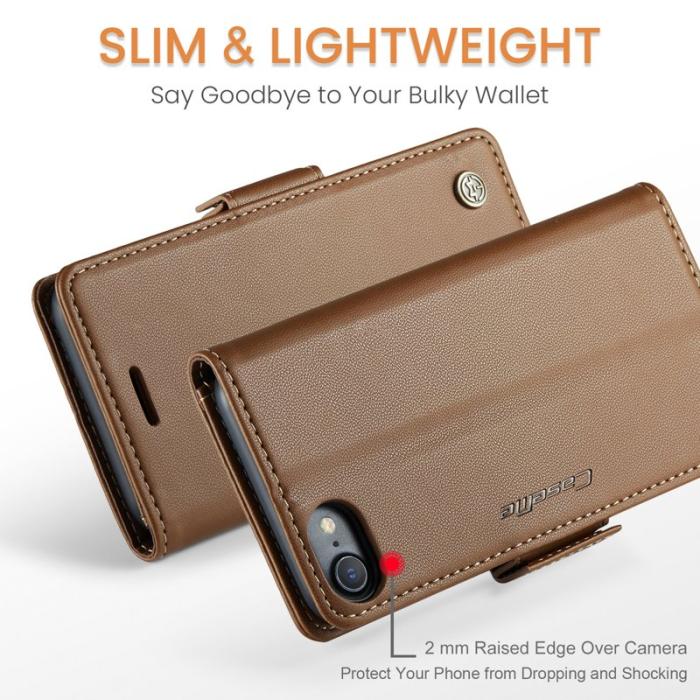 Caseme - CASEME Litchi Texture Plånboksfodral Konstläder iPhone 6/7/8/SE Brun
