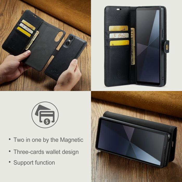 DG.MING - DG.MING Sony Xperia 10 VI Plånboksfodral 2 i 1 Avtagbar Äkta läder - Svart