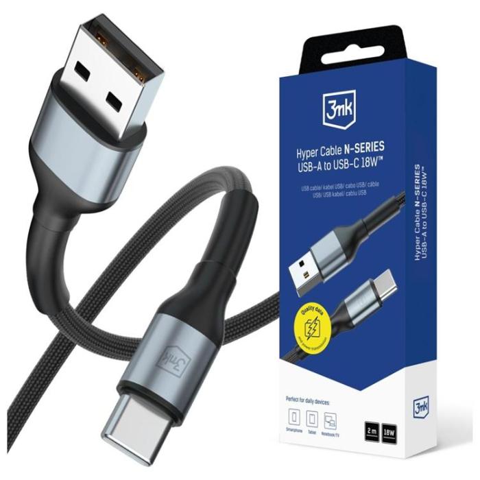 3MK - 3MK USB-A till USB-C 18W kabel 9V/2A 1m QC3.0 N-SERIES Hyper - Svart
