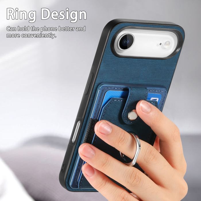 A-One Brand - iPhone Air Mobilskal med Korthållare Läder Kickstand - Blå