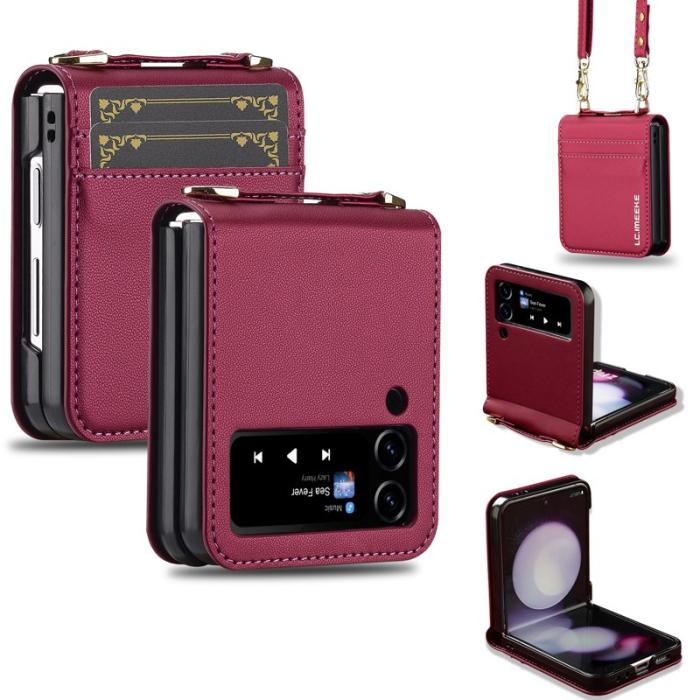 LC.imeeke - LC.IMEEKE för Samsung Galaxy Z Flip4 5G Plånboksfodral Konstläder - Röd