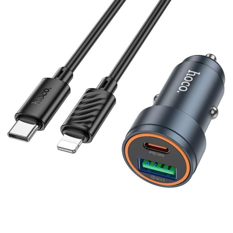 Hoco Billaddare 30W USB-C USB-A med Lightning Kabel Z57A - Svart | 505295 | AlltMobil