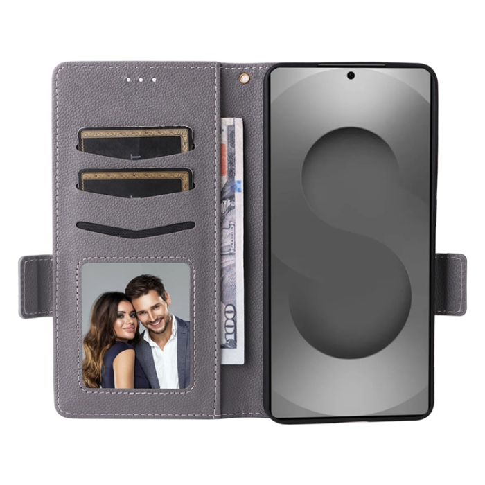 A-One Brand - Galaxy S26 Ultra Plånboksfodral Litchi Läder med Rem - Grå