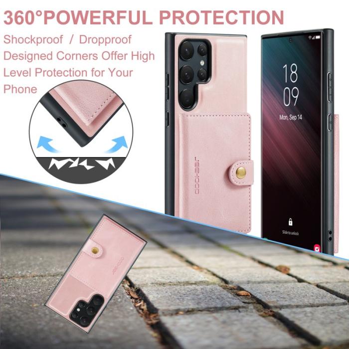 JEEHOOD - JEEHOOD Samsung Galaxy S23 Ultra Fodral KonstLäder + Plast - Rosa
