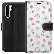 Gustaf - Pl&aring;nboksfodral till Huawei P30 Pro med Blommor och fj&auml;rillar