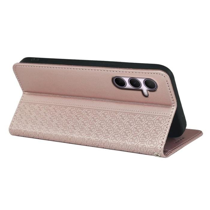 OEM - Samsung Galaxy S26 Fodral Fyrklöver Äkta Läder Flip - Roséguld