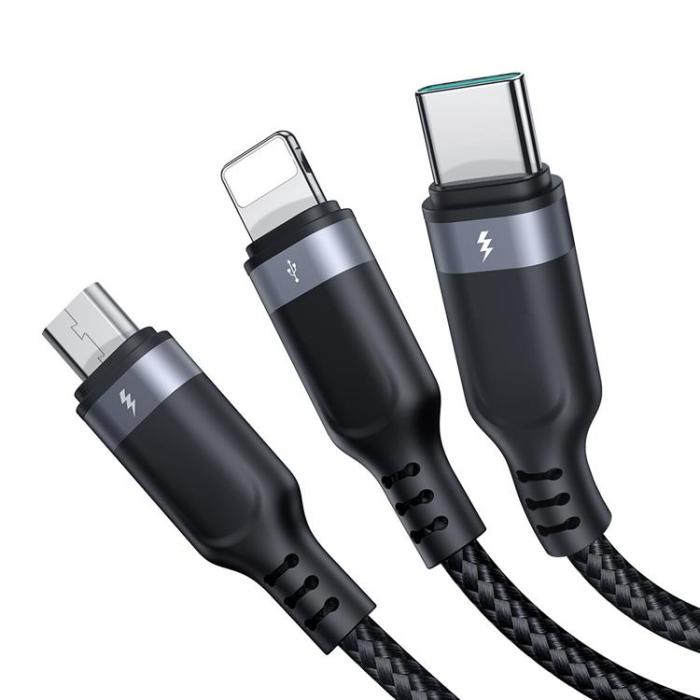 Joyroom - Joyroom 3in1 USB-A till USB-C, Lightning, microUSB kabel 0.3m