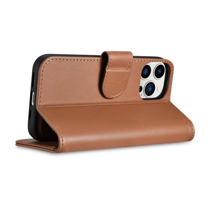 ICARER - iCarer iPhone 14 Pro Max Plånboksfodral 2in1 Anti-RFID Äkta Läder - Brun