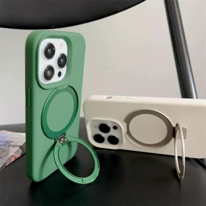 A-One Brand - Mobilskal för iPhone 15 Pro Max MagSafe Liquid Silikon Kickstand - Armégrön